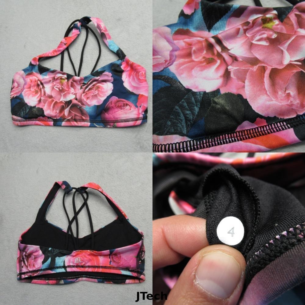 Lululemon Sports Bra Womens 4 Pink Floral Crisscross Back Pullover Activewear‎